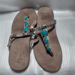 Vionic Thong Slipper Sandal with precious Turquoise gemstone Arch support 8.5us